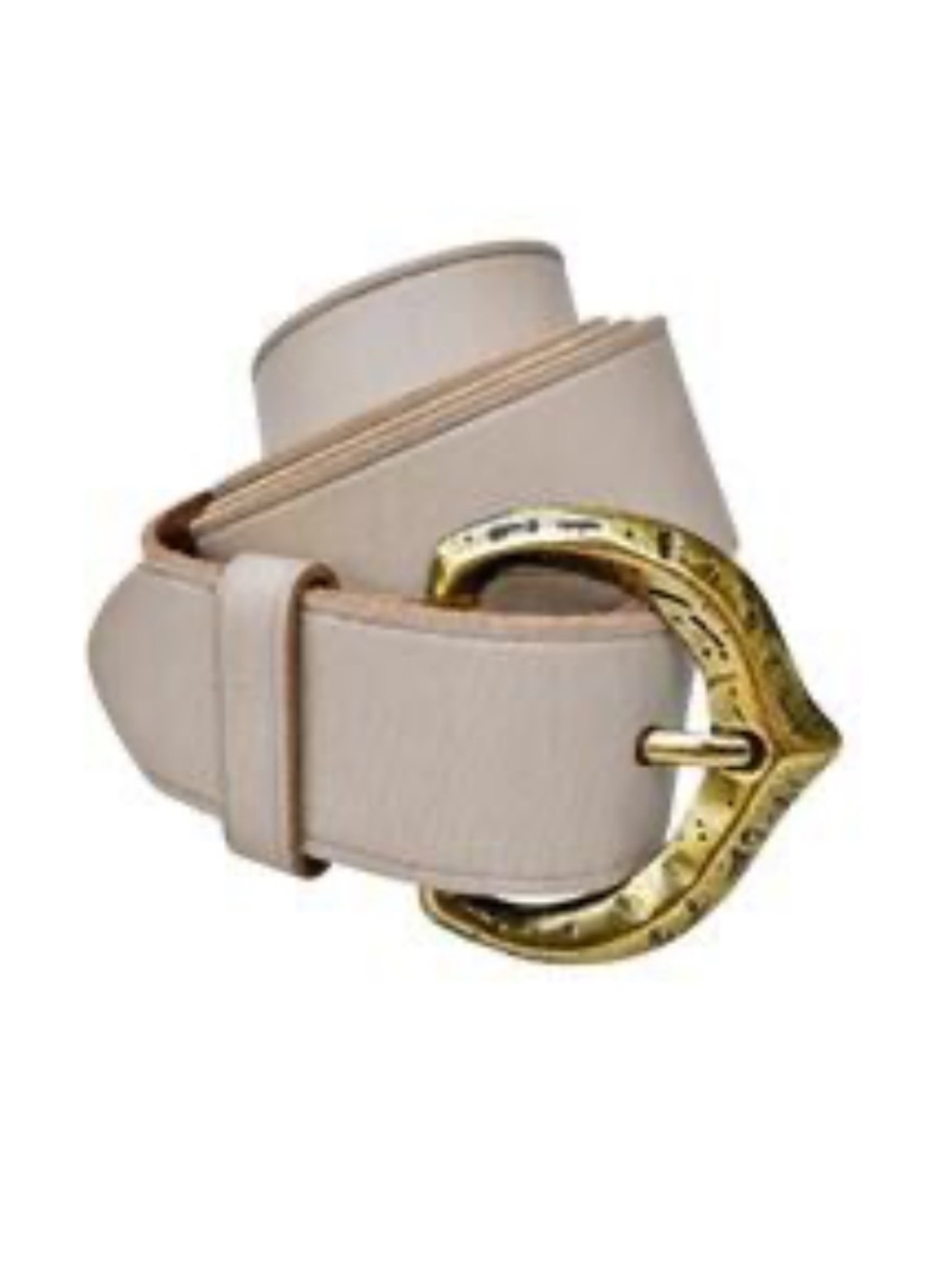 Anthropologie Beige Belt with Sculpted Gold-Tone Buckle